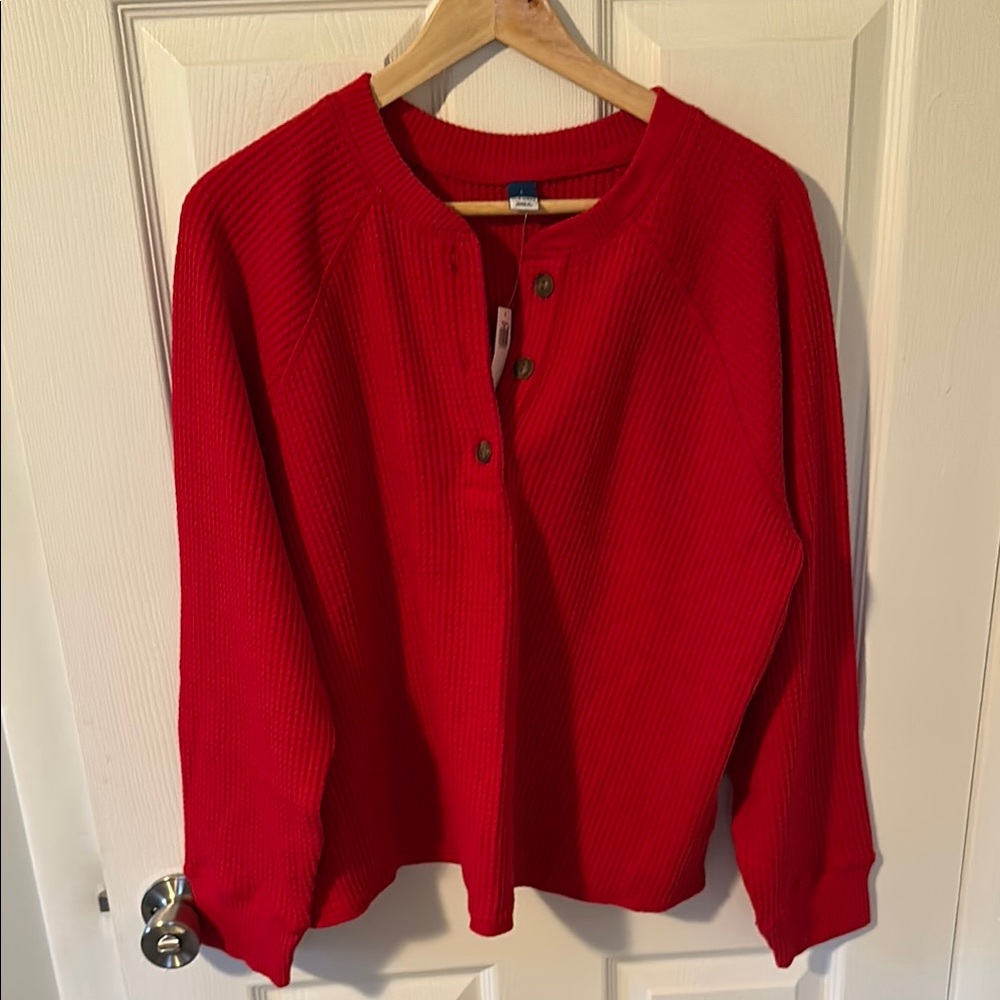 Old Navy Vibrant Red Waffle Knit Sweatshirt